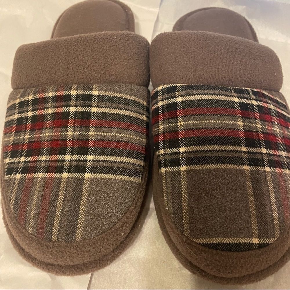 Dearforms Men House Slippers, Brown Plaid, Large Size 11-12